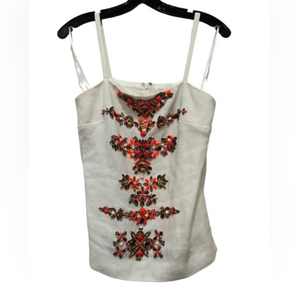 J. Crew Collection White Linen Beaded Top Size 4